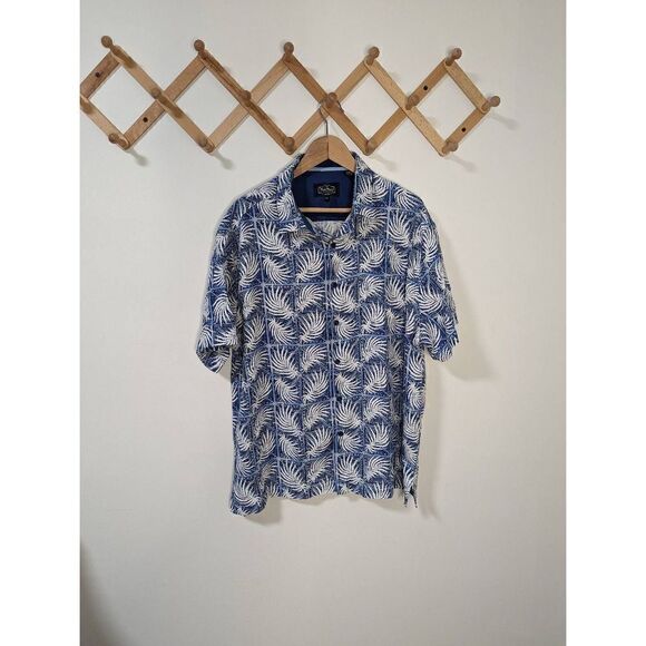 Nat Nast Blue and White Palm Leaf Silk Cotton Blend Button Down Shirt - Size XL - Picture 1 of 6